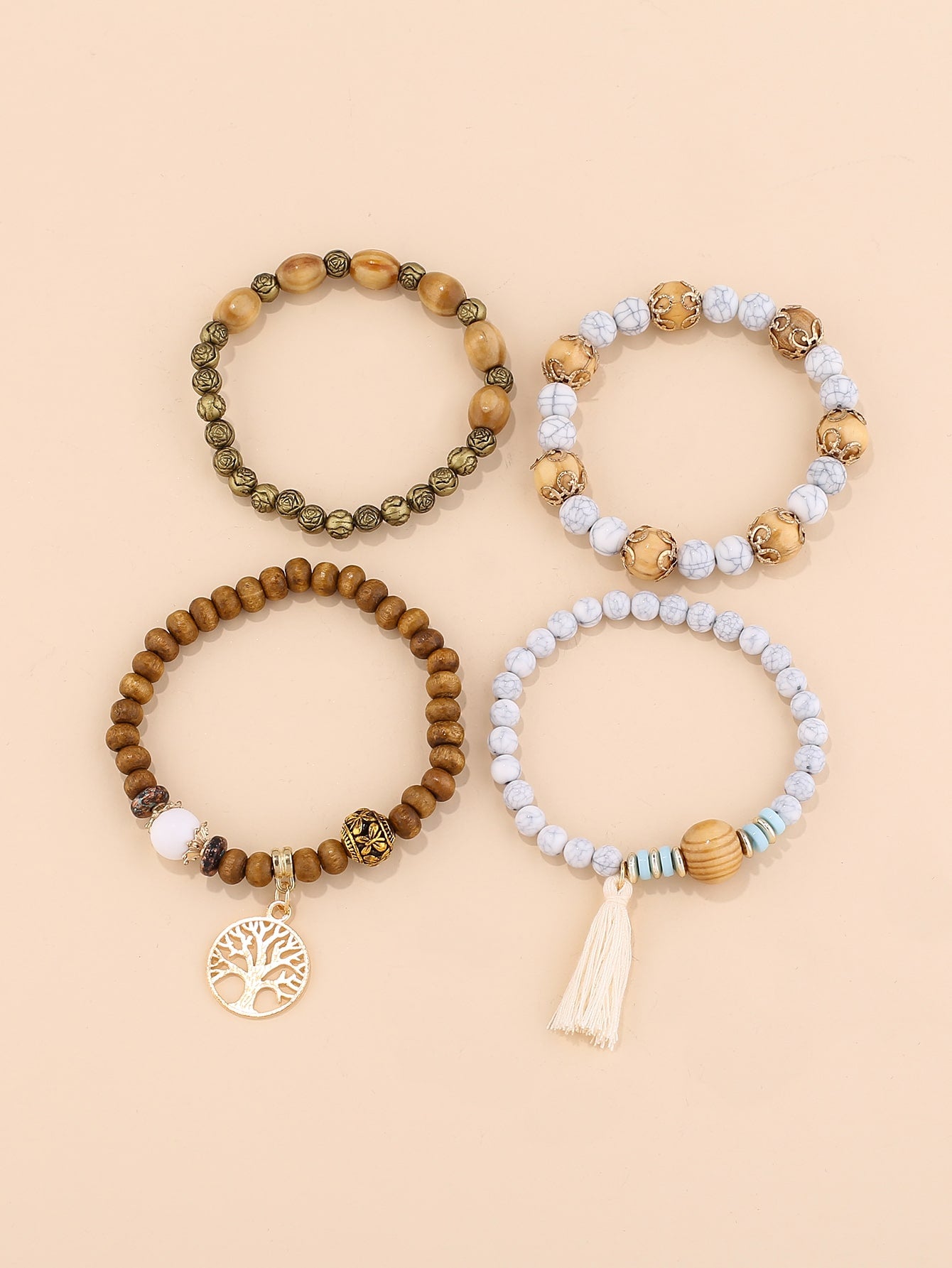 4pcs Tassel Charm Beaded Bracelet