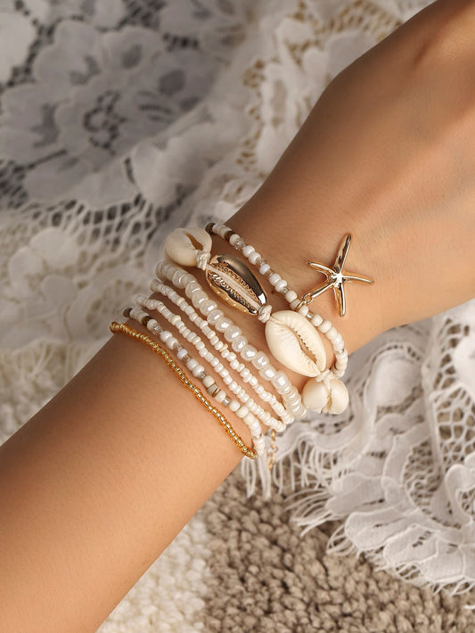 4pcs set Shell Decor Beaded Bracelet