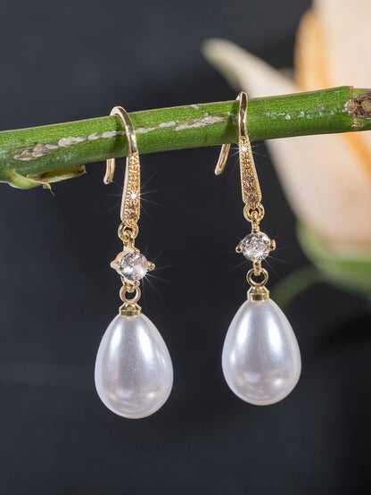 Faux Pearl & Cubic Zirconia Decor Drop Earrings