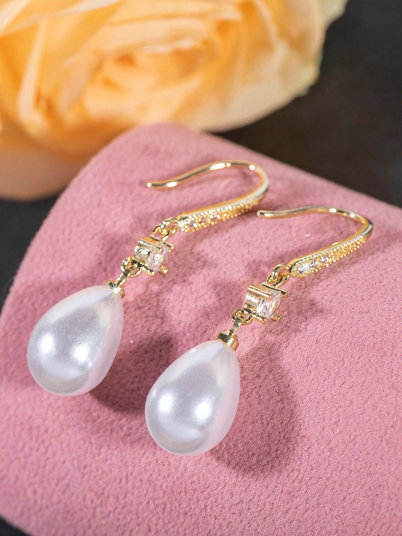 Faux Pearl & Cubic Zirconia Decor Drop Earrings