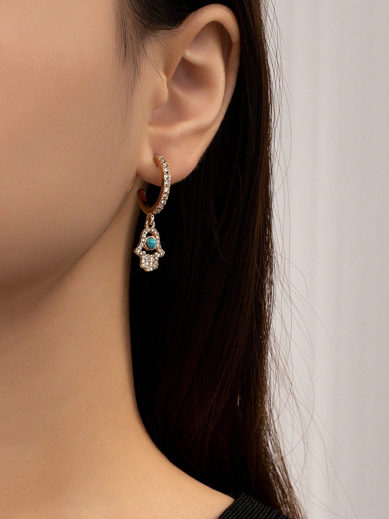 Evil Eye Detail Rhinestone Round Drop Earrings