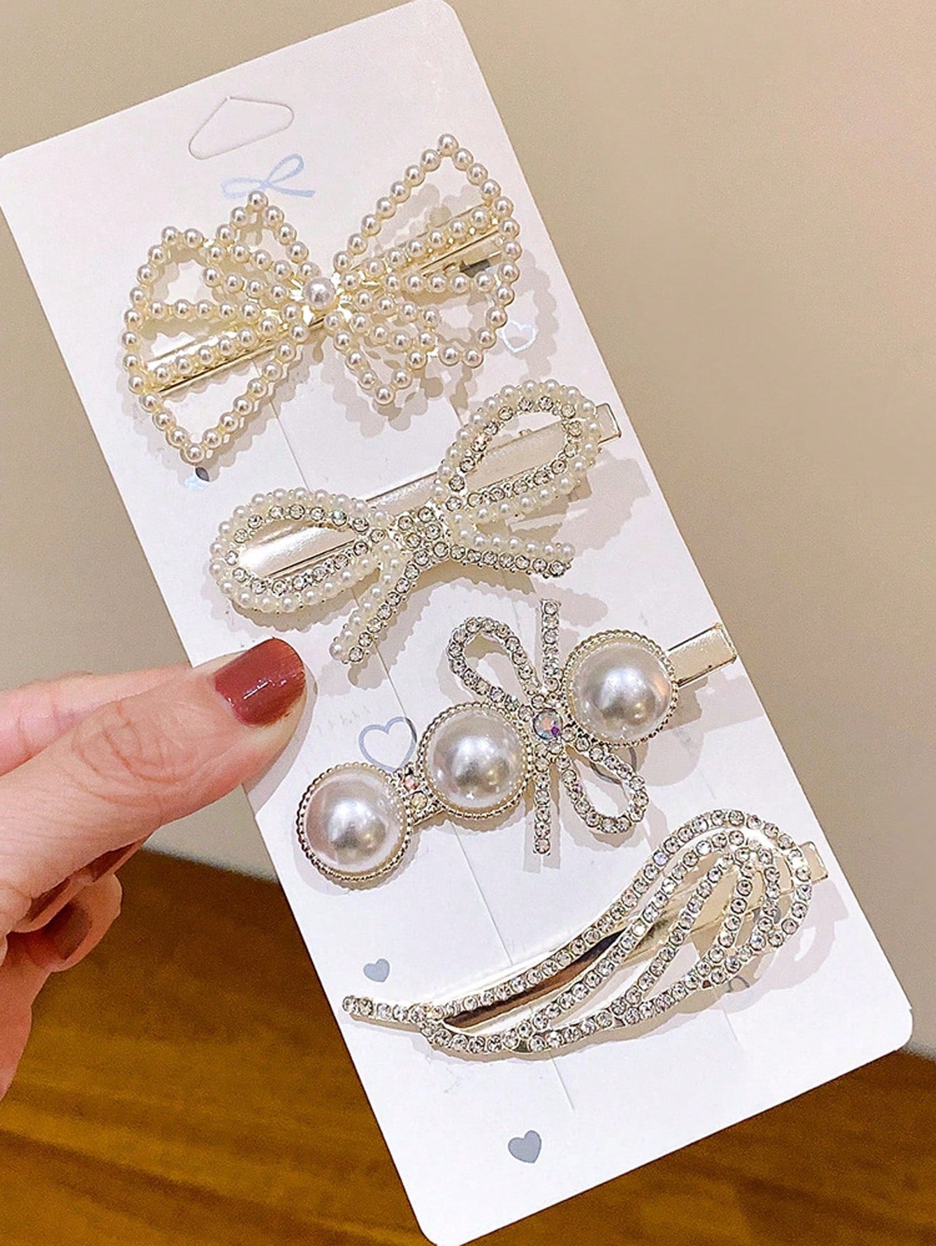 5pcs Rhinestone Faux Pearl Decor Hair Clip