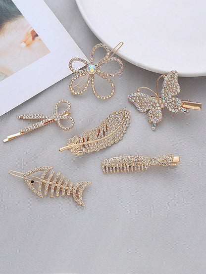 5pcs Rhinestone Faux Pearl Decor Hair Clip