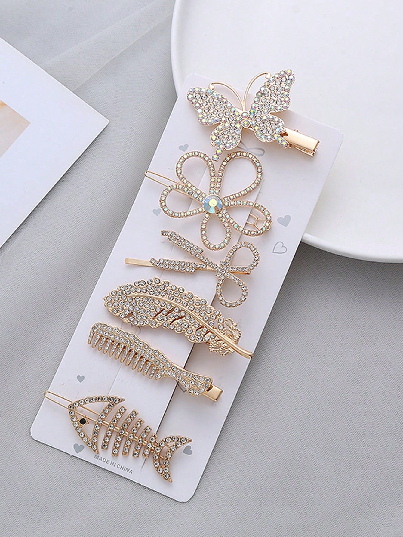 5pcs Rhinestone Faux Pearl Decor Hair Clip