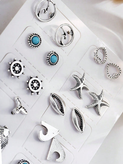 12pairs Shell & Starfish Decor Earrings