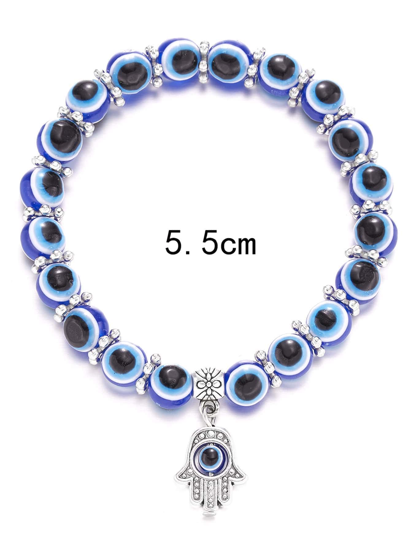 6pcs/set Fashionable Hamsa Hand Charm Evil Eye Decor Beaded Bracelet