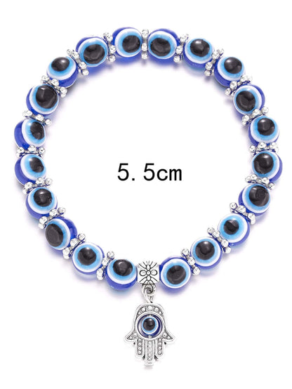 6pcs/set Fashionable Hamsa Hand Charm Evil Eye Decor Beaded Bracelet