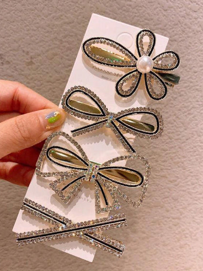 5pcs Rhinestone Faux Pearl Decor Hair Clip