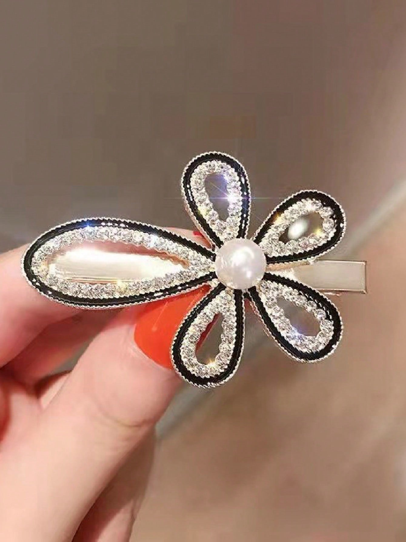 5pcs Rhinestone Faux Pearl Decor Hair Clip