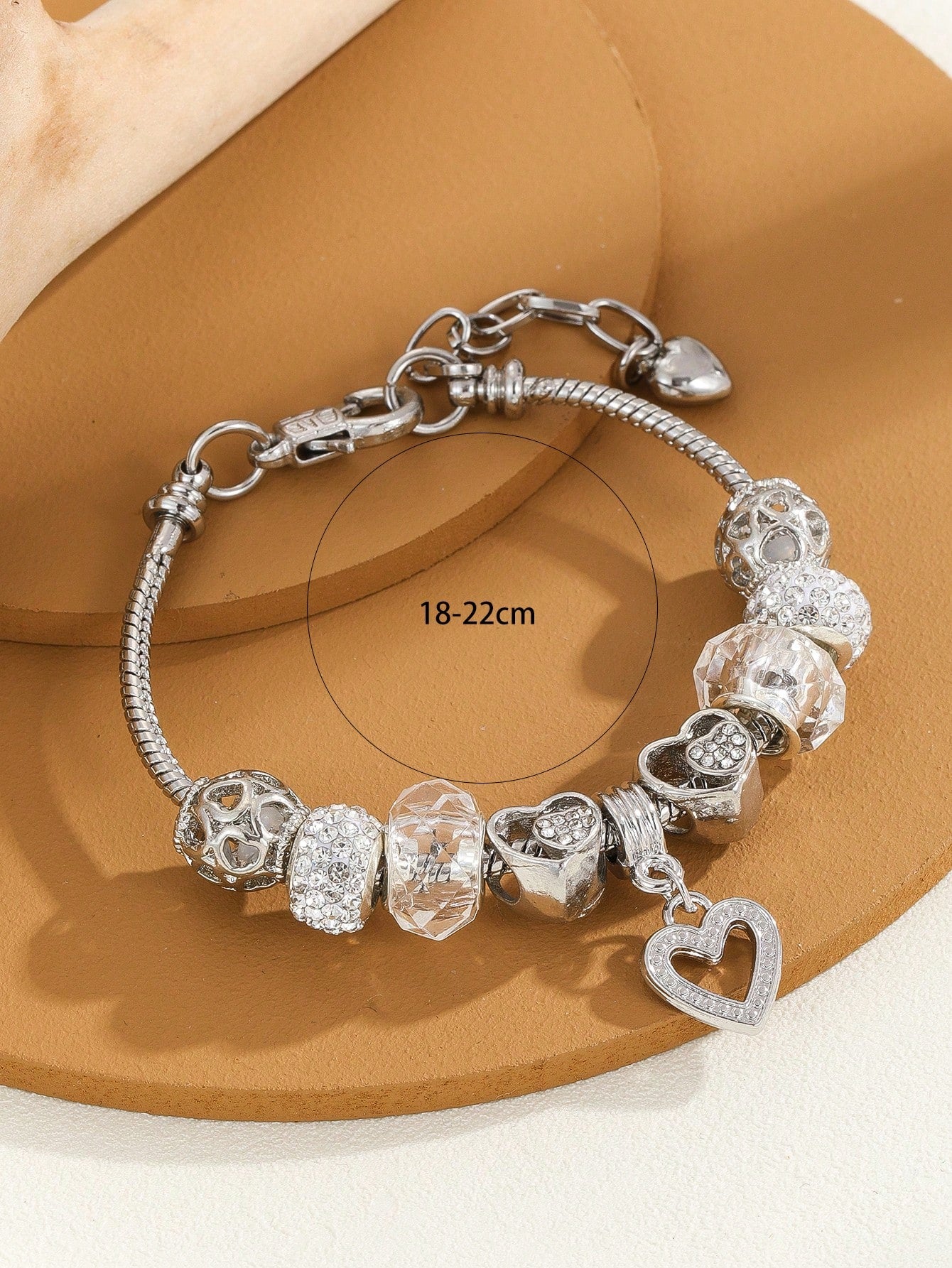 Rhinestone Heart Charm Bead Decor Bracelet