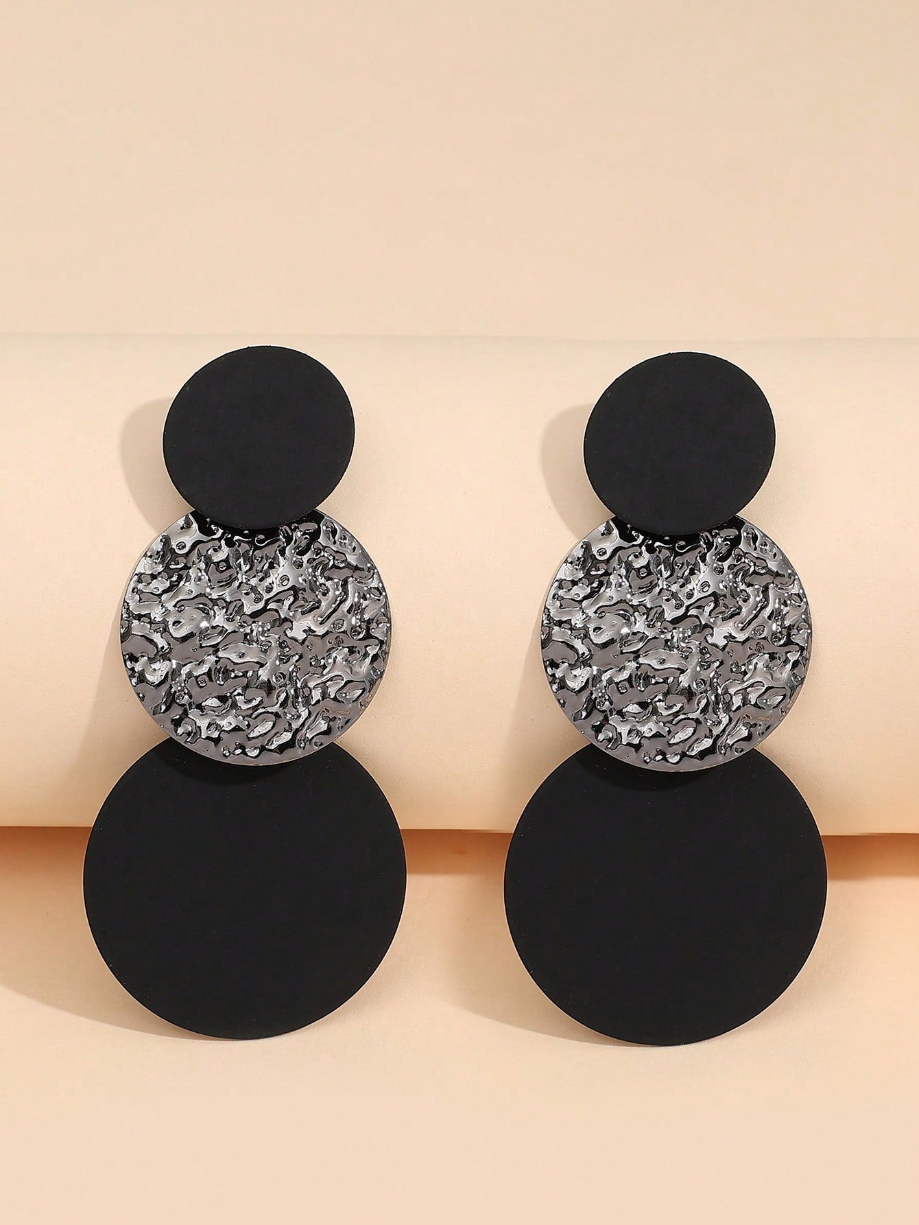 Textured Metal Round Drop Earrings