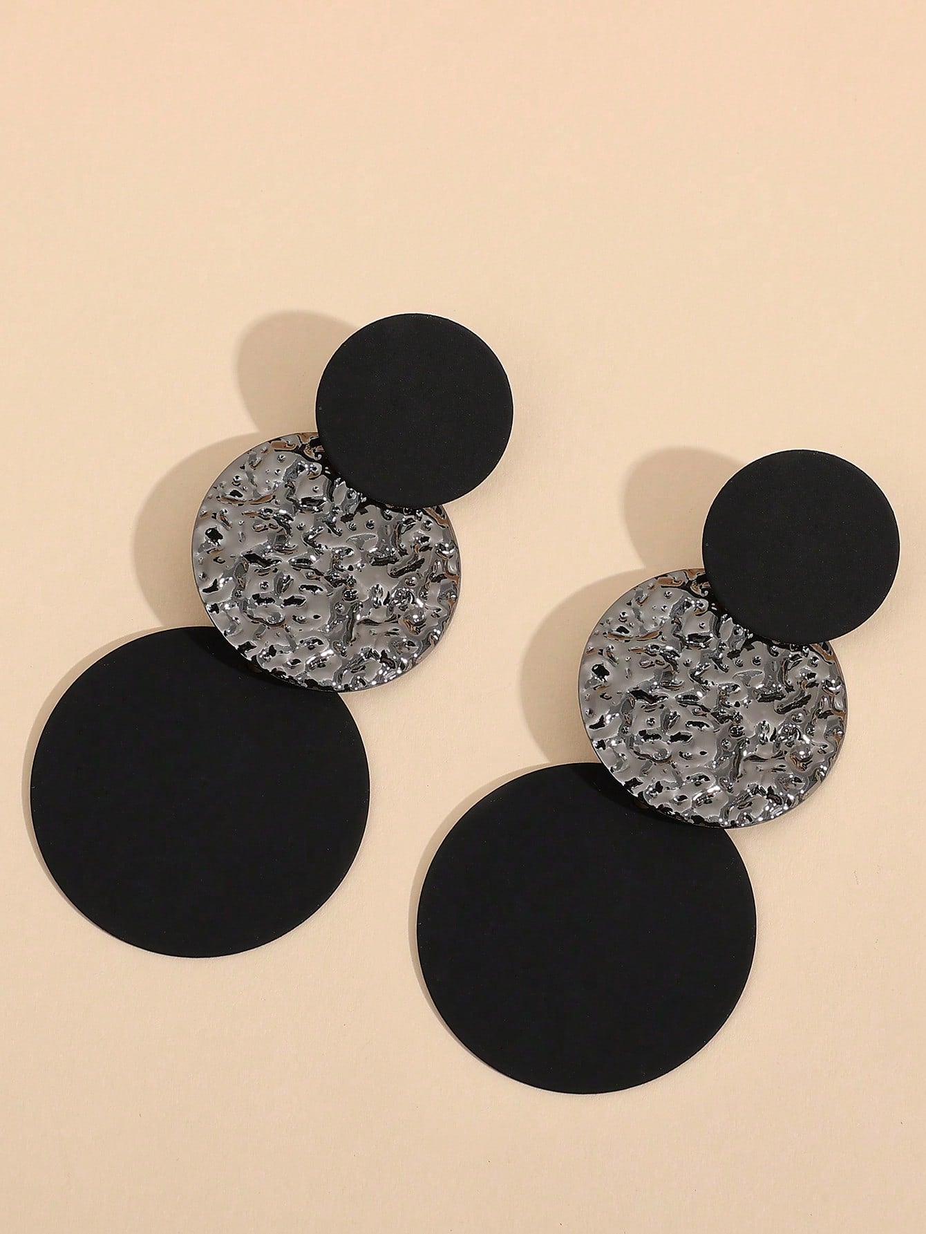 Textured Metal Round Drop Earrings