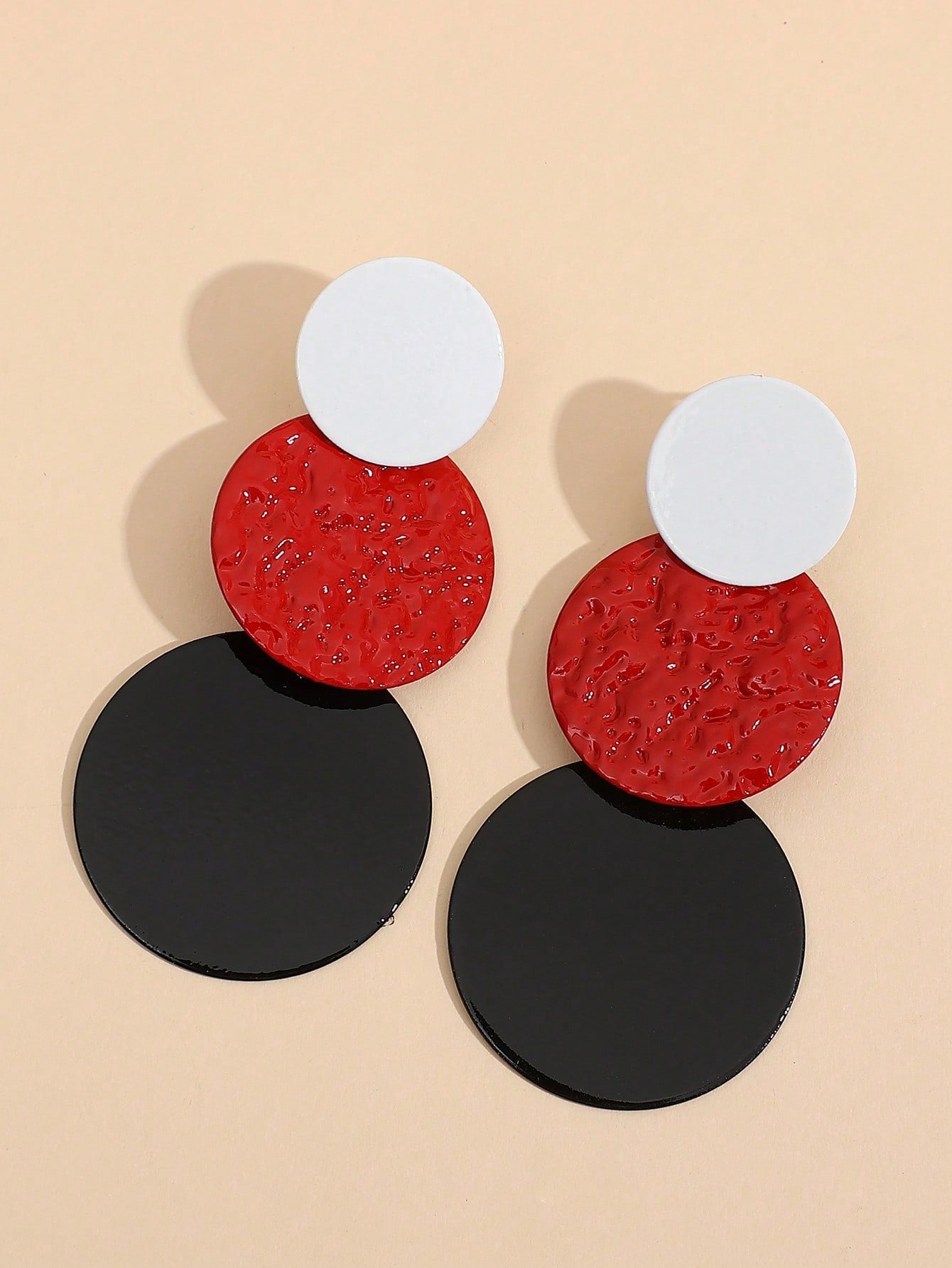 Textured Metal Round Drop Earrings