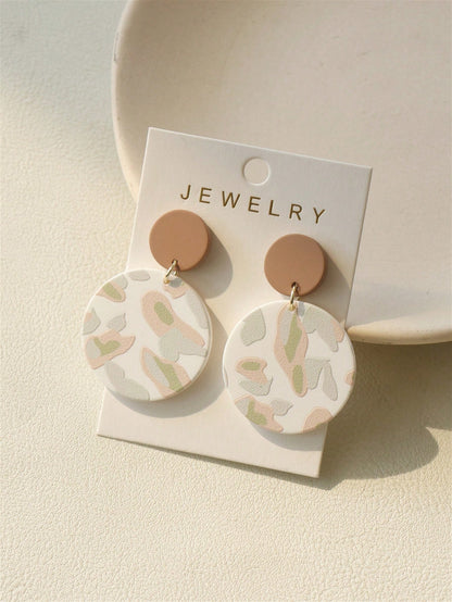 1pair Fashionable Color Block Round Drop Earrings