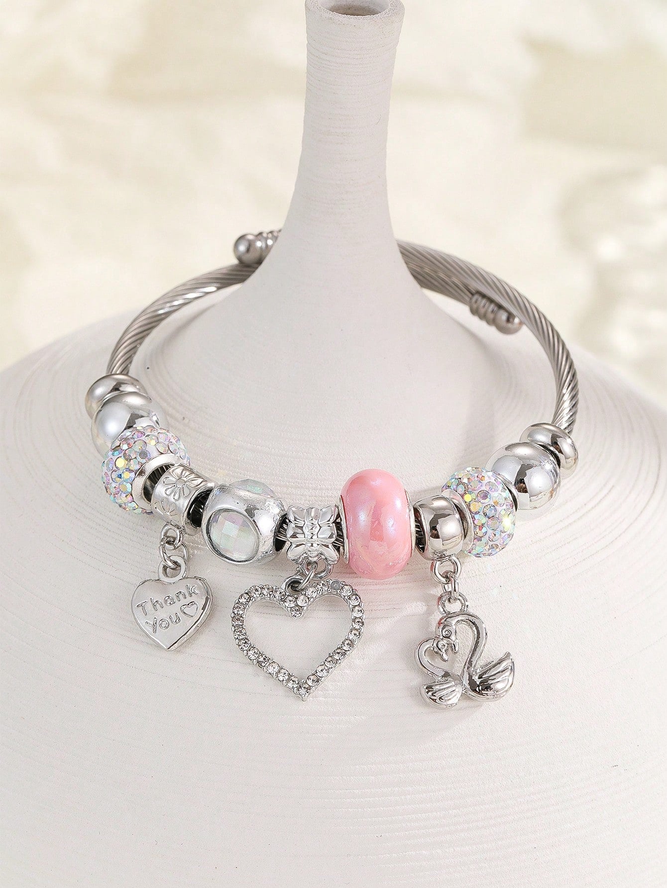 Rhinestone Heart Charm Bangle