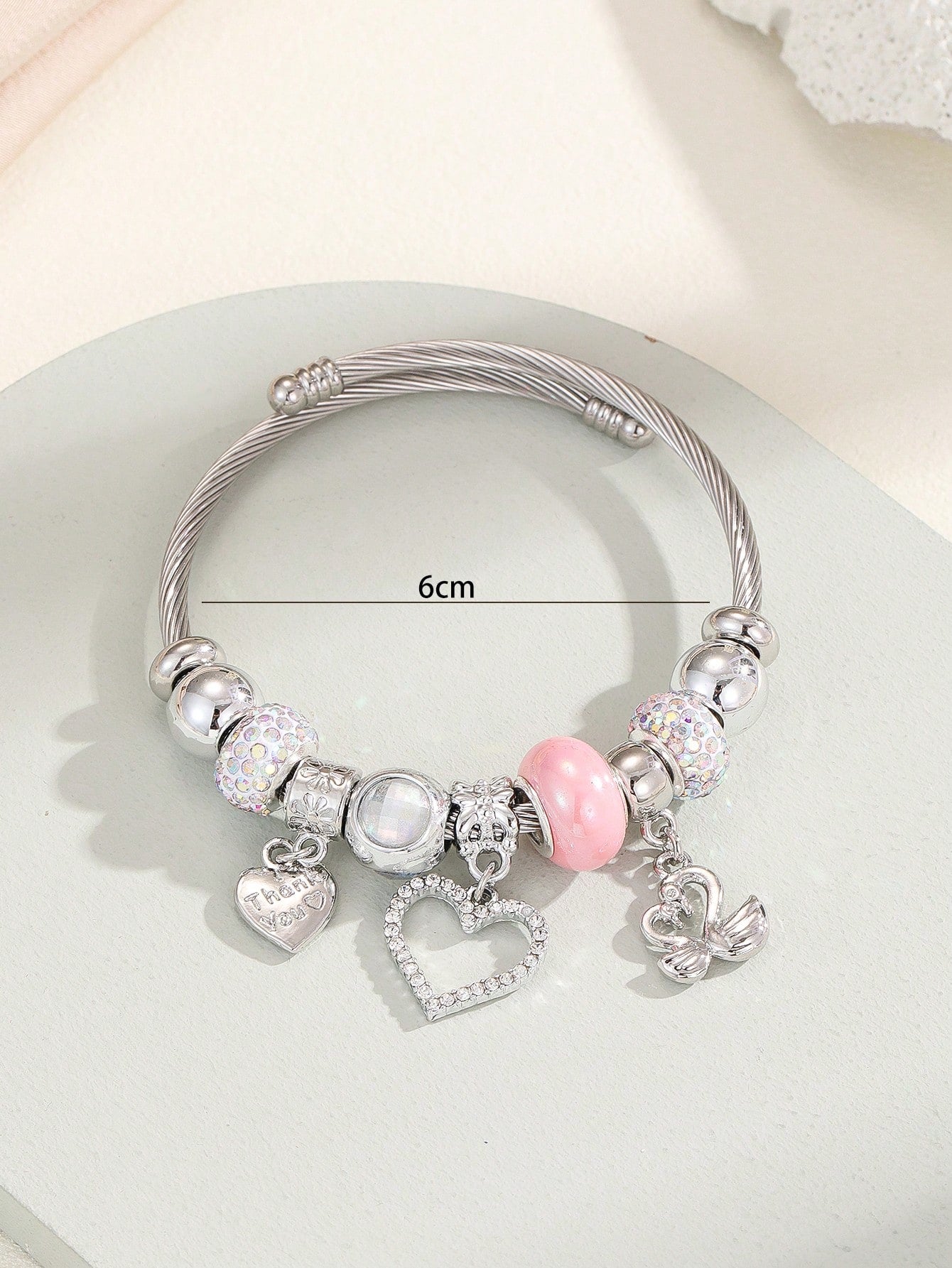 Rhinestone Heart Charm Bangle