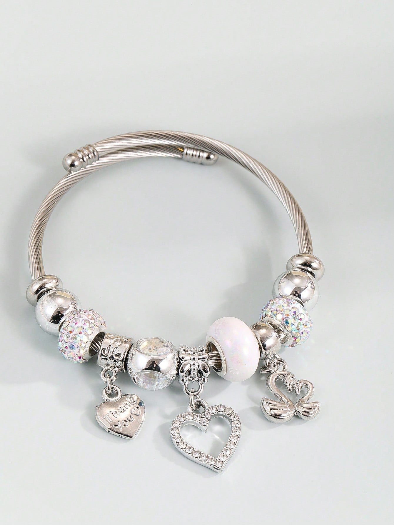 Rhinestone Heart Charm Bangle