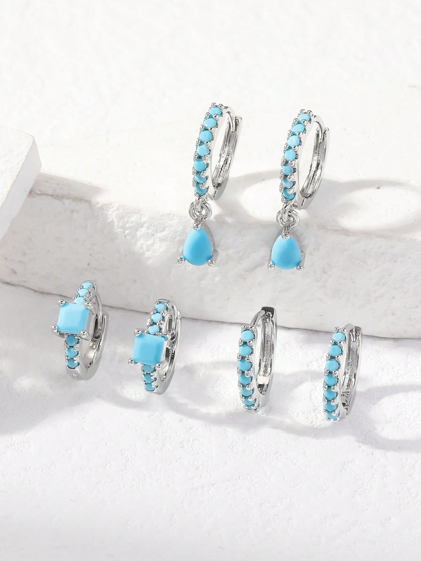 Turquoise Radiance Earring Set: 6pcs Elegant Geometric Circles with Cubic Zirconia Inlay