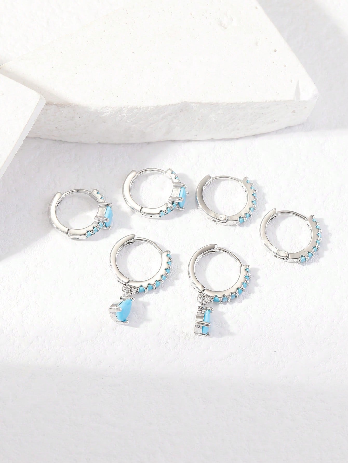 Turquoise Radiance Earring Set: 6pcs Elegant Geometric Circles with Cubic Zirconia Inlay