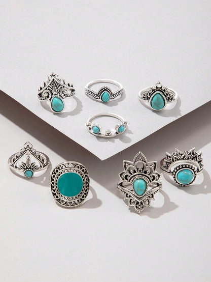 8pcs Turquoise Decor Ring