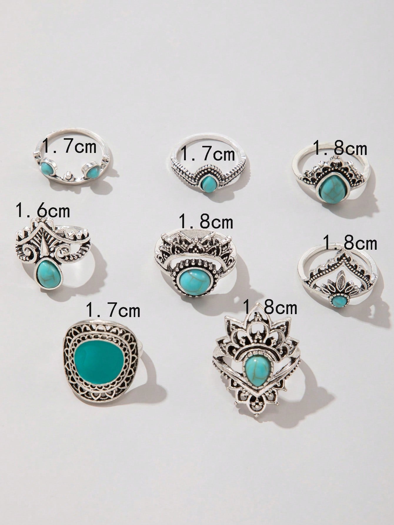 8pcs Turquoise Decor Ring