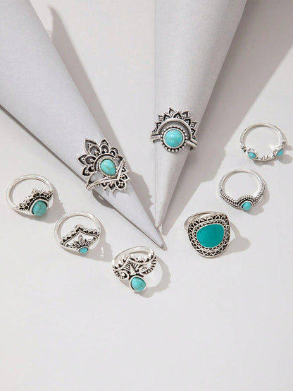 8pcs Turquoise Decor Ring