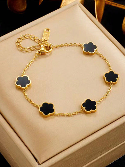 1pc Fashion Stainless Steel Flower Decor Chain Bracelet