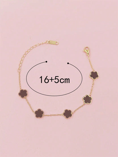 1pc Fashion Stainless Steel Flower Decor Chain Bracelet