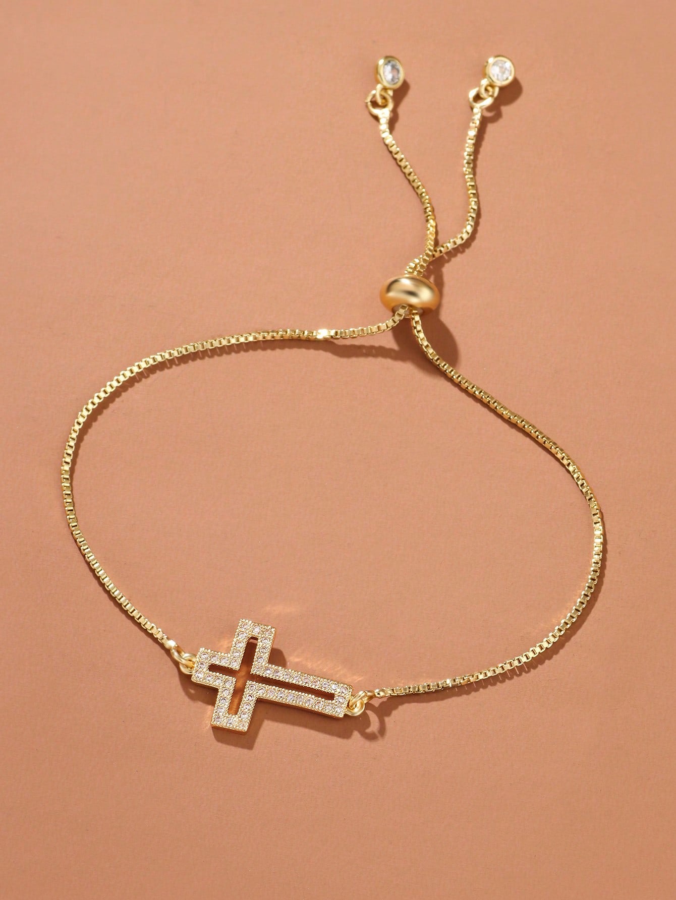 1pc Fashion Copper Rhinestone Cross Decor Chain Bracelet