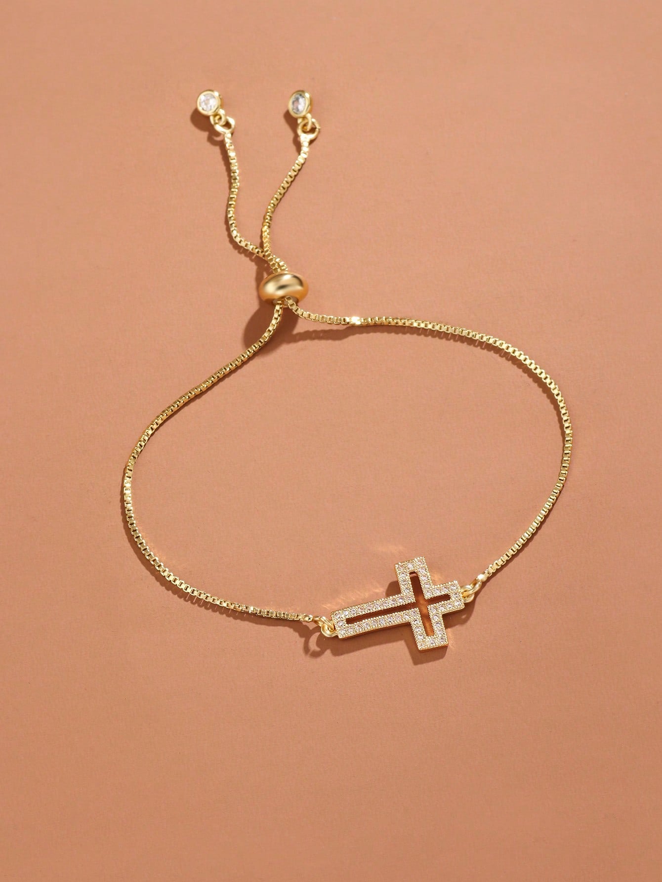 1pc Fashion Copper Rhinestone Cross Decor Chain Bracelet