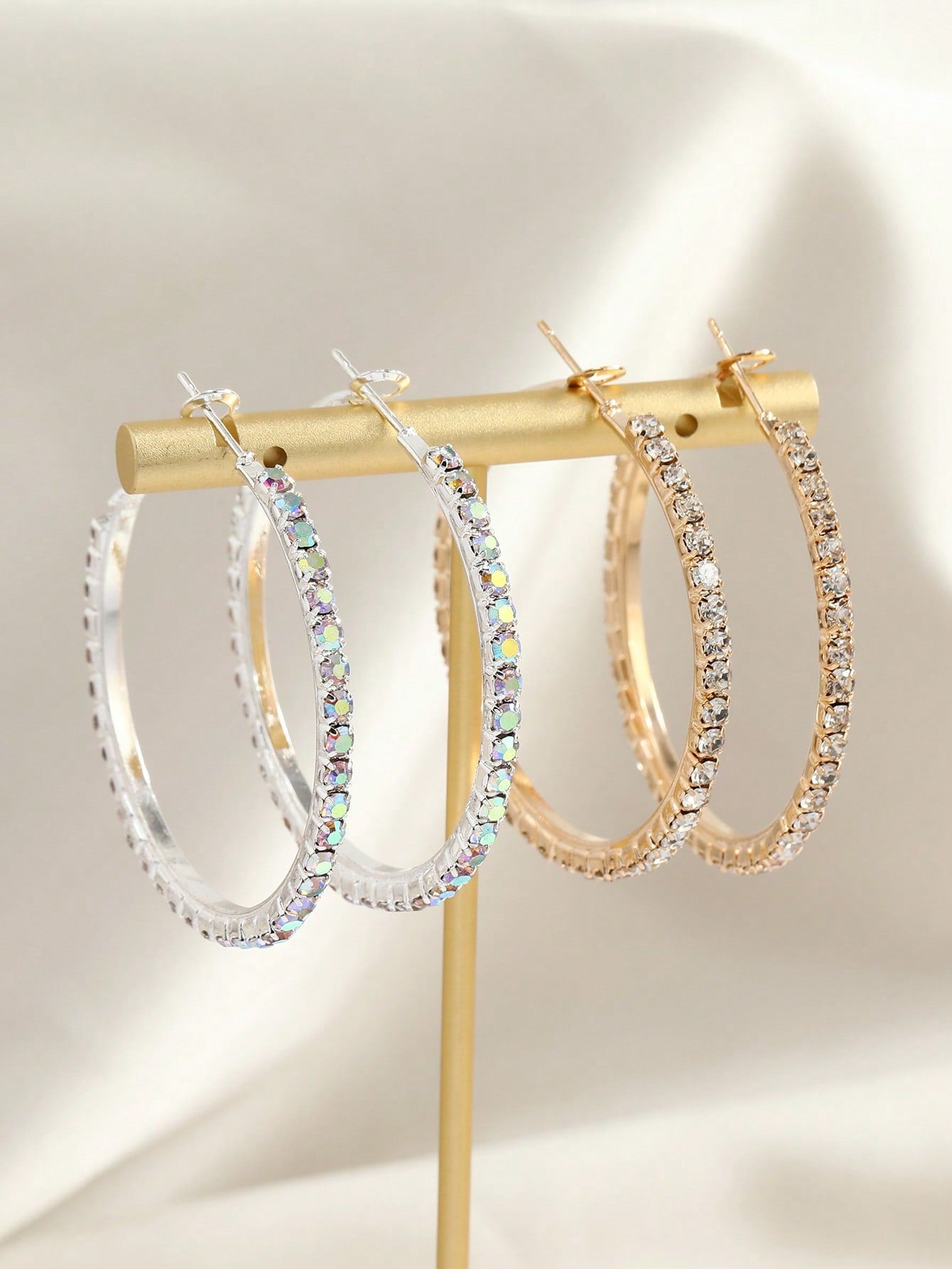 2pairs/set Rhinestone Decor Hoop Earrings