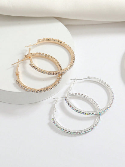 2pairs/set Rhinestone Decor Hoop Earrings