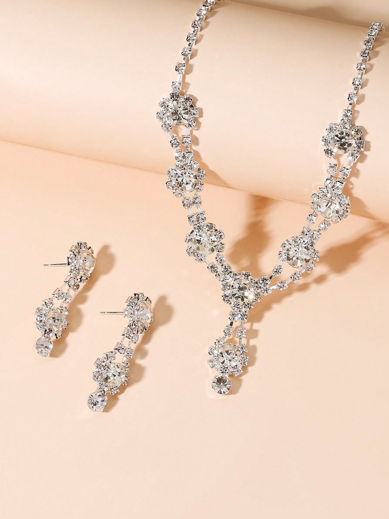 Rhinestone Decor Necklace & Drop Earrings