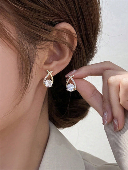 1pair Luxury & Elegant Twist Waterdrop Cubic Zirconia Stud Earrings