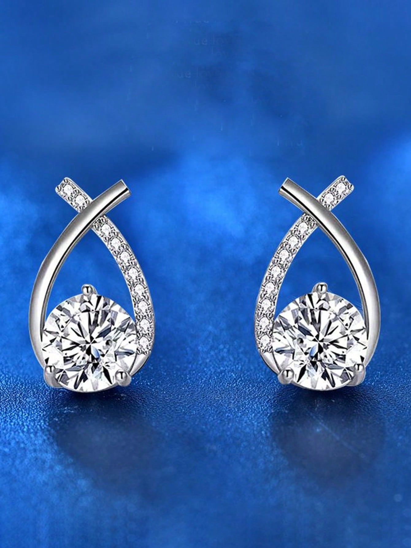 1pair Luxury & Elegant Twist Waterdrop Cubic Zirconia Stud Earrings