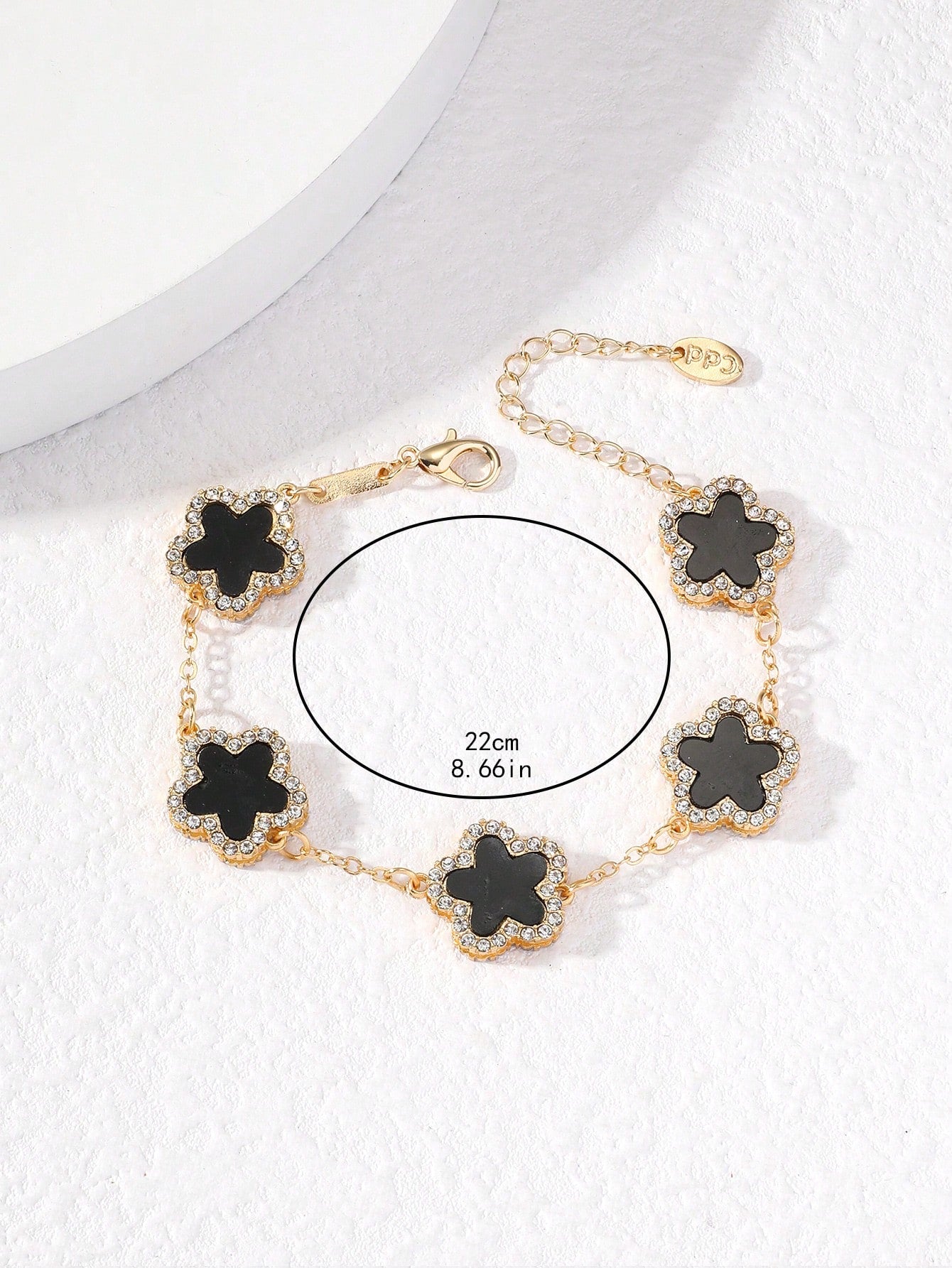 1pc Black Clover & Rhinestone Decor Fashionable Elegant Women's Chain Bracelet (Without Packaging Box)