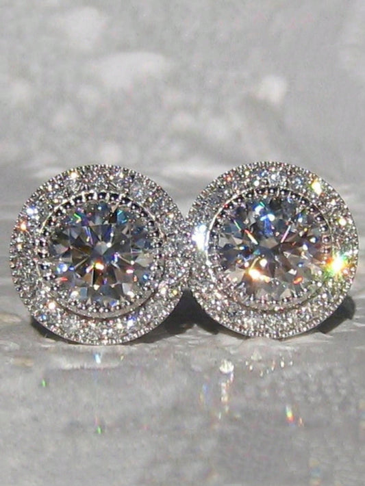 Cubic Zirconia Decor Stud Earrings