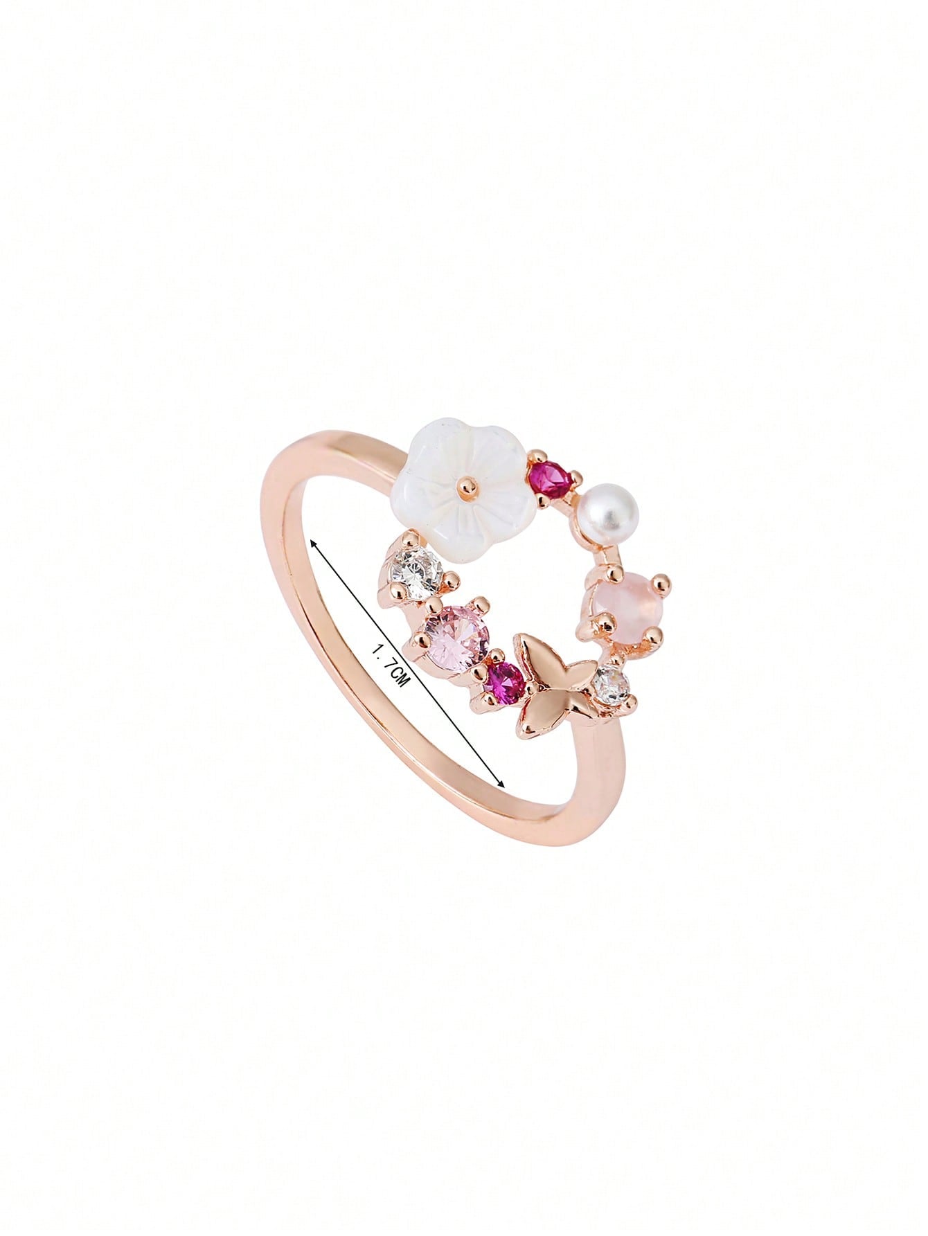 1pc Butterfly & Flower Design Rose Gold Plated Ring