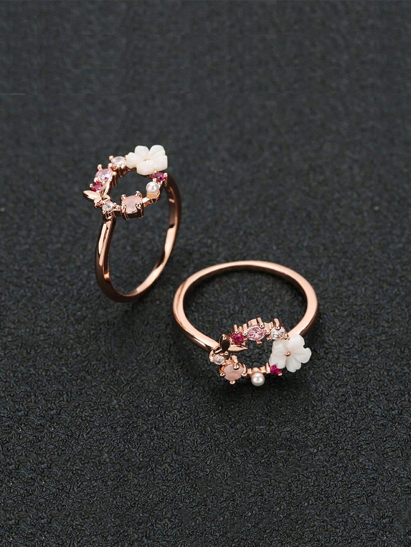 1pc Butterfly & Flower Design Rose Gold Plated Ring