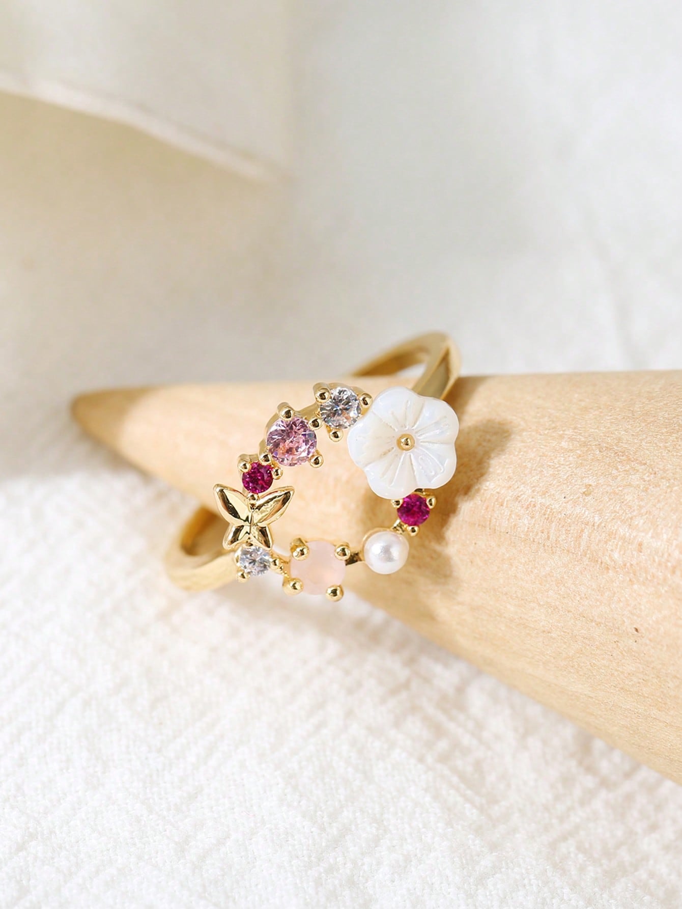 1pc Butterfly & Flower Design Rose Gold Plated Ring