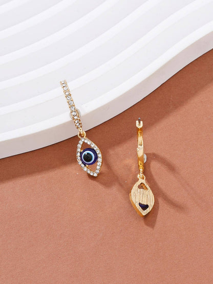 Evil Eye Detail Rhinestone Round Drop Earrings