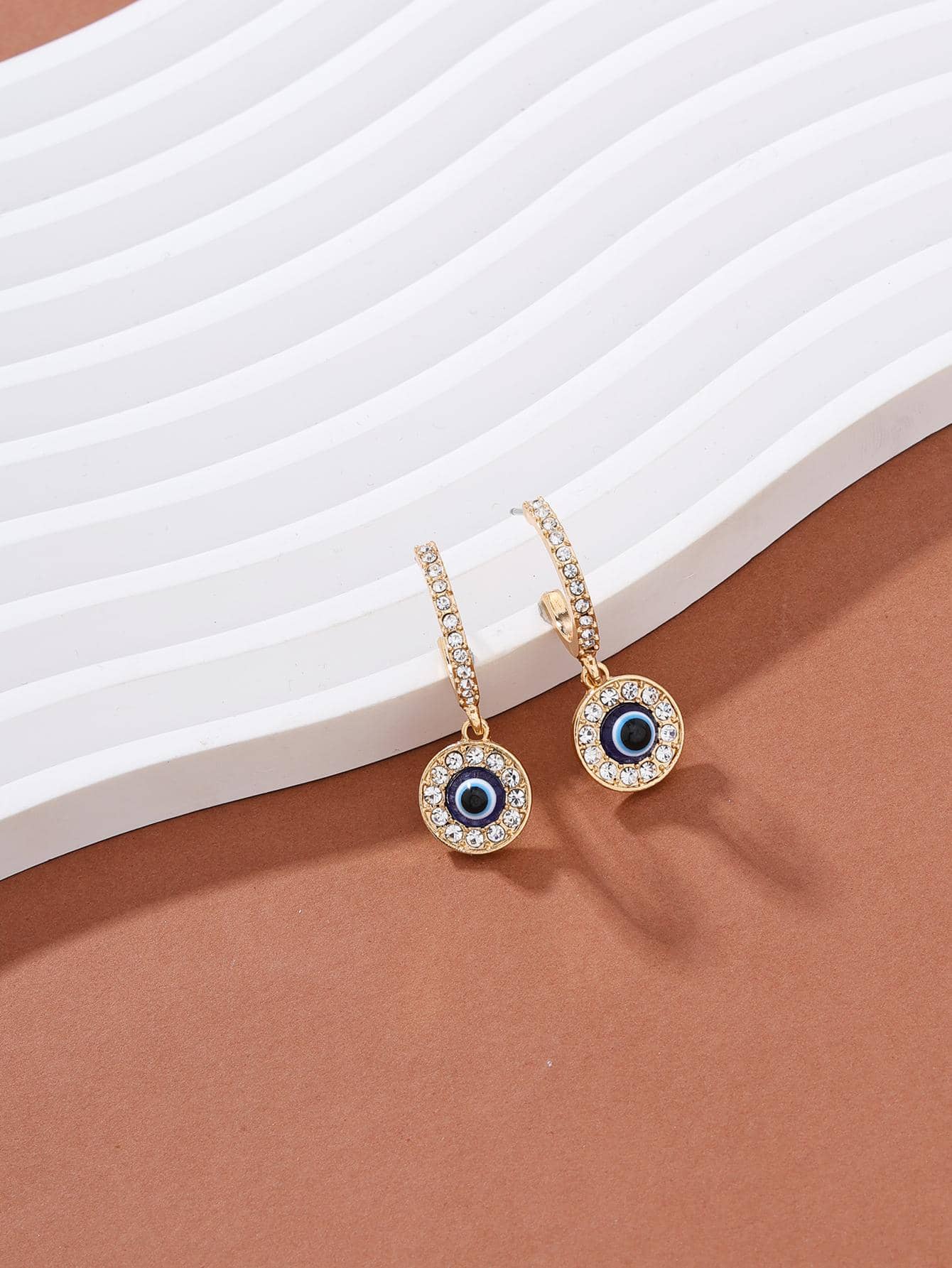 Evil Eye Detail Rhinestone Round Drop Earrings