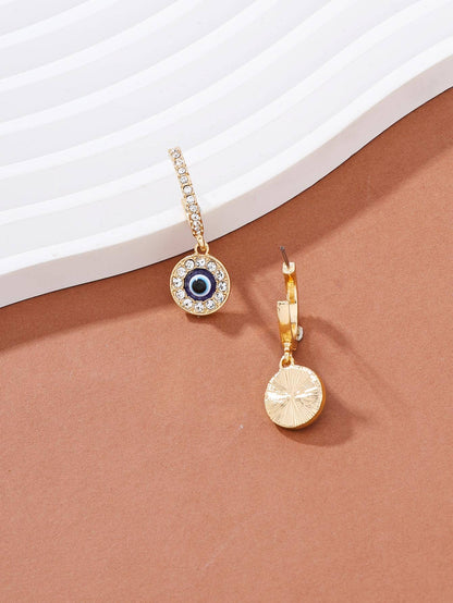 Evil Eye Detail Rhinestone Round Drop Earrings