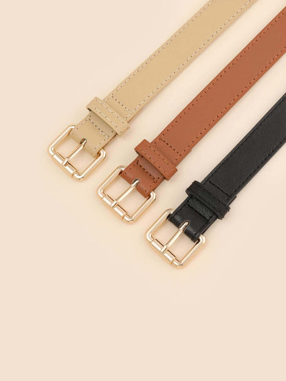 3pcs Women Rectangle Buckle Fashionable Belt For Daily Decoration