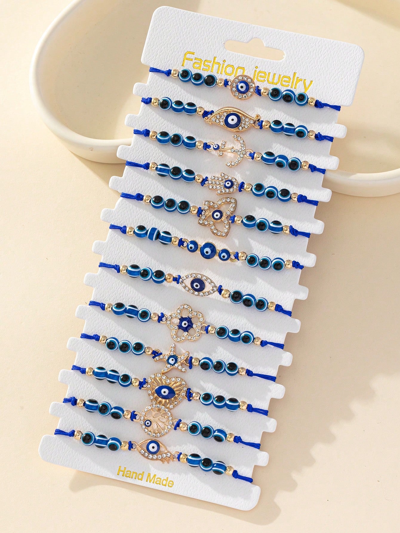 12pcs/set Alloy & Rhinestone Decor Evil Eye Friendship Adjustable Bracelet