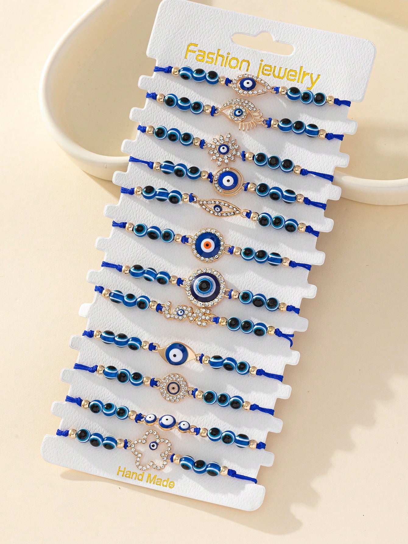 12pcs/set Alloy & Rhinestone Decor Evil Eye Friendship Adjustable Bracelet