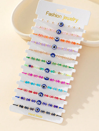 12pcs/set Alloy & Rhinestone Decor Evil Eye Friendship Adjustable Bracelet