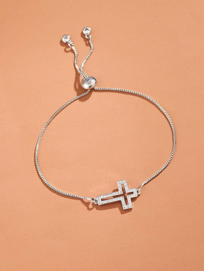 1pc Fashion Copper Rhinestone Cross Decor Chain Bracelet