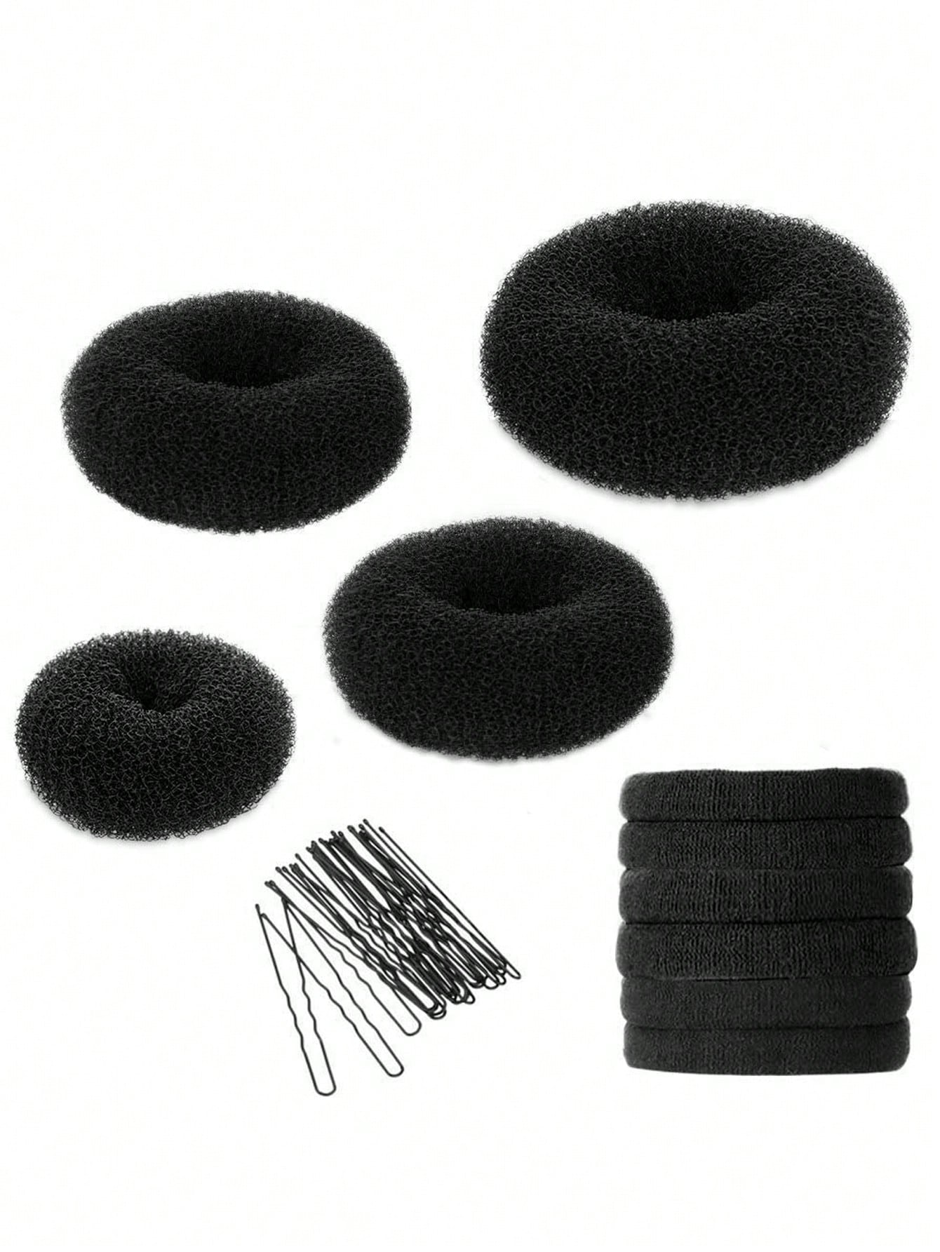 Hair Bun Maker Kit 4pcs Donut Bun Maker 1 Large 2 Medium And 1 Small 6pcs Elastic Hair Ties 20pcs Hair Bobby Pins Black