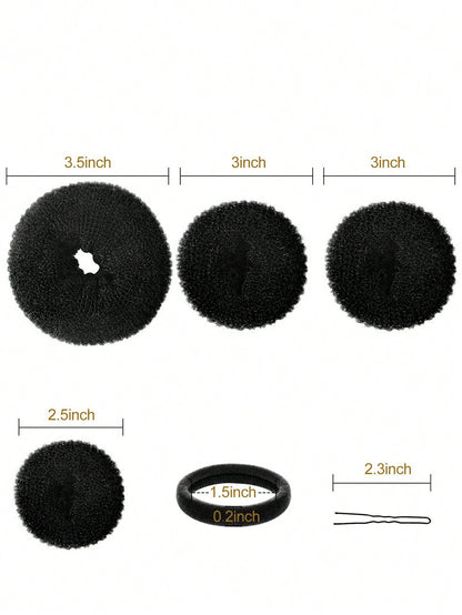 Hair Bun Maker Kit 4pcs Donut Bun Maker 1 Large 2 Medium And 1 Small 6pcs Elastic Hair Ties 20pcs Hair Bobby Pins Black